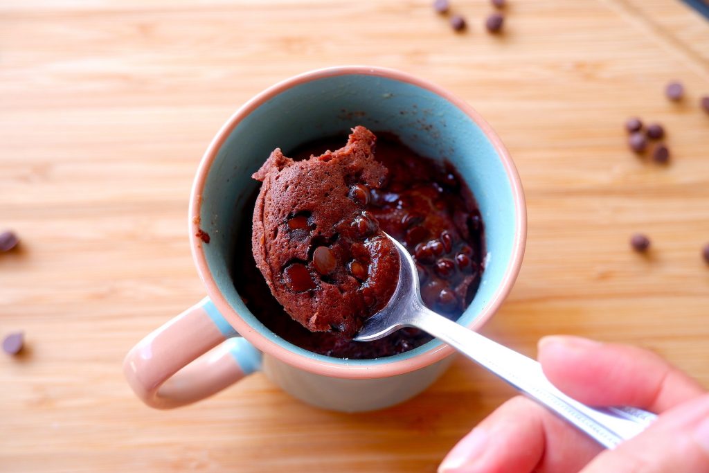 Serve the keto microwave chocolate muffin while hot