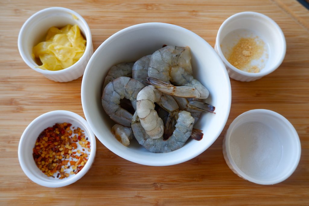 Prepare the ingredients for keto microwave garlic butter shrimp