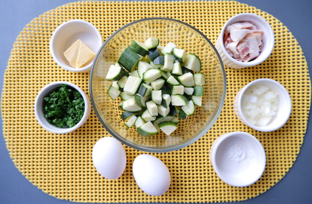 prepare the ingredients for keto zucchini and bacon hash